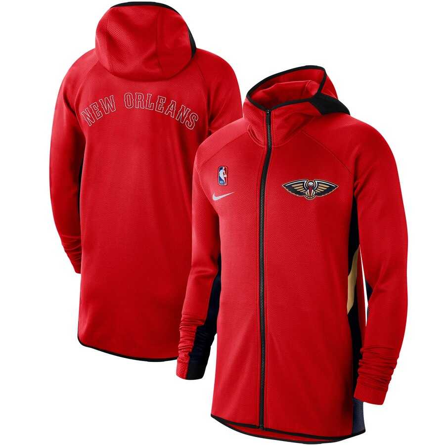 Men Nike New Orleans Pelicans Red Authentic Showtime Therma Flex Performance FullZip Hoodie